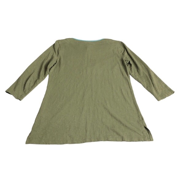 Talbots Top Womens XS Green Embroidered Tunic Split Neck 3/4 Sleeve Tassel Boho - Picture 7 of 11